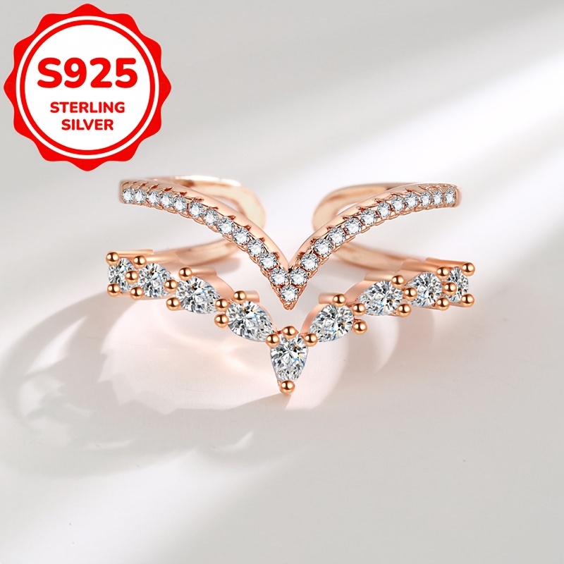 Women's S925 Sterling Silver Micro-Inlaid Zircon Double-Layer Ring